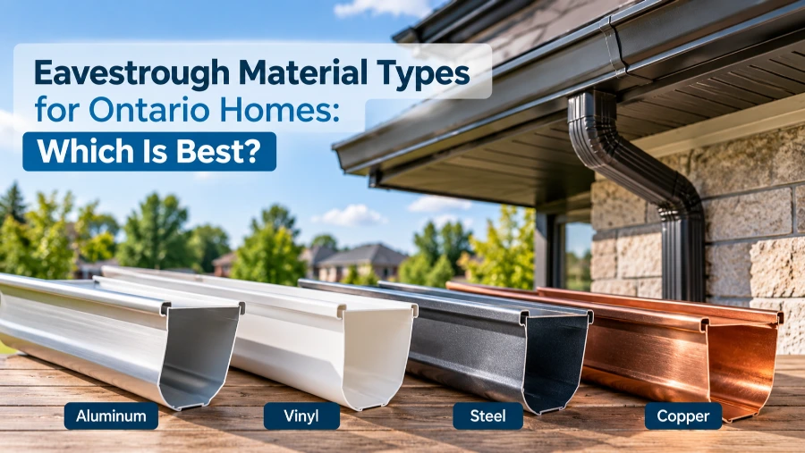 Eavestrough material types for Ontario homes including aluminum, vinyl, steel and copper gutters